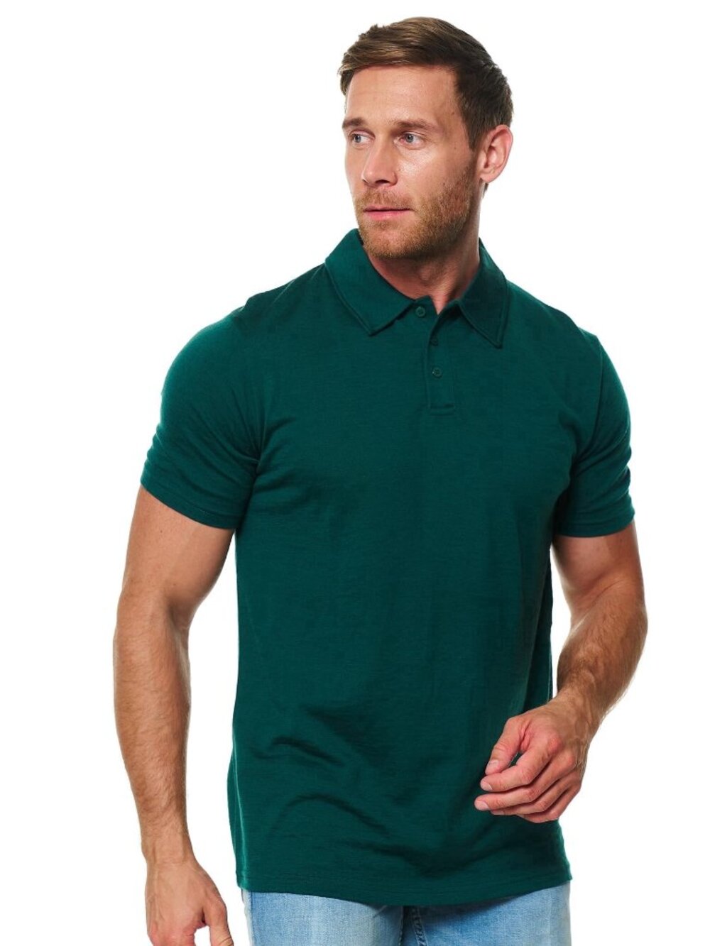 Merino.tech Men’s Merino Wool Short Sleeve Polo Shirt (Forest Green)
